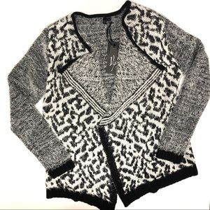 Leopard Print Black & White Fuzzy Cardigan Sz M